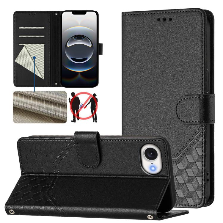 RFID-Lederhandyhülle mit Wabenprägung, für iPhone 17e / 16e, für iPhone 17 Pro Max, für iPhone 17 Pro, für iPhone 17, für iPhone Air, für iPhone 16 Pro Max, für iPhone 16 Pro, für iPhone 16 Plus