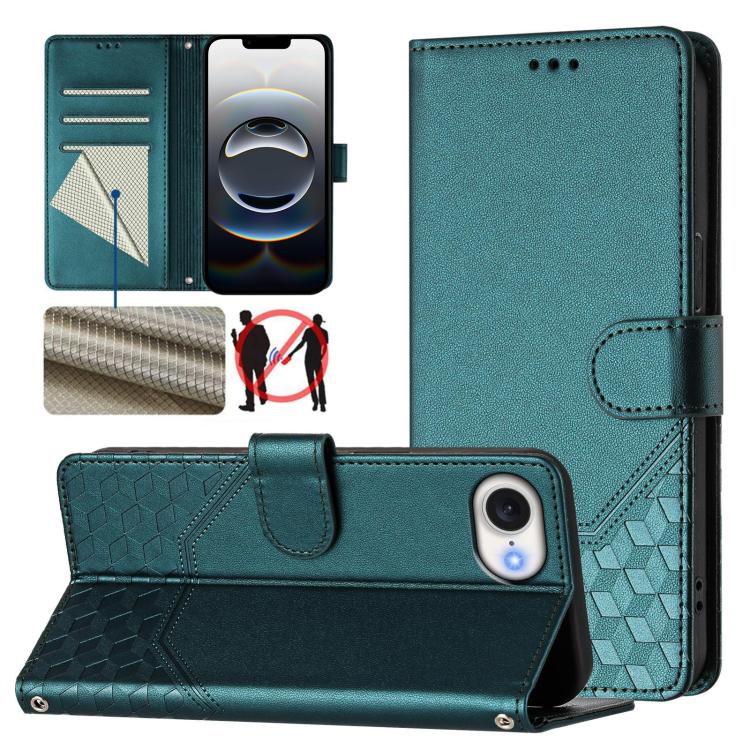 RFID-Lederhandyhülle mit Wabenprägung, für iPhone 17e / 16e, für iPhone 17 Pro Max, für iPhone 17 Pro, für iPhone 17, für iPhone Air, für iPhone 16 Pro Max, für iPhone 16 Pro, für iPhone 16 Plus