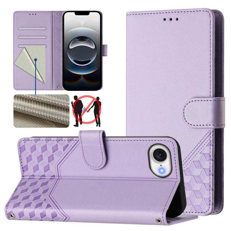 RFID-Lederhandyhülle mit Wabenprägung, für iPhone 17e / 16e, für iPhone 17 Pro Max, für iPhone 17 Pro, für iPhone 17, für iPhone Air, für iPhone 16 Pro Max, für iPhone 16 Pro, für iPhone 16 Plus