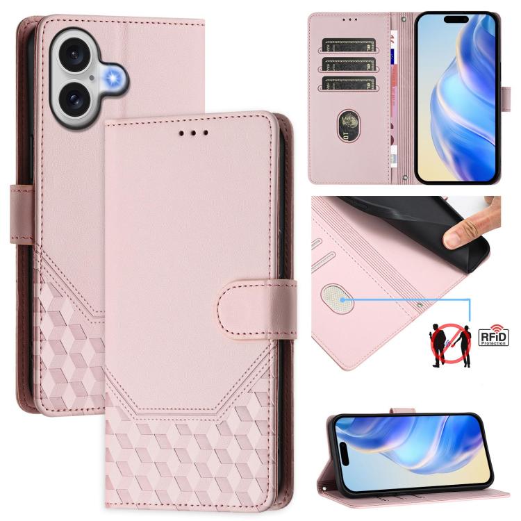RFID-Lederhandyhülle mit Wabenprägung, für iPhone 17e / 16e, für iPhone 17 Pro Max, für iPhone 17 Pro, für iPhone 17, für iPhone Air, für iPhone 16 Pro Max, für iPhone 16 Pro, für iPhone 16 Plus