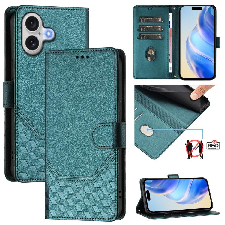 RFID-Lederhandyhülle mit Wabenprägung, für iPhone 17e / 16e, für iPhone 17 Pro Max, für iPhone 17 Pro, für iPhone 17, für iPhone Air, für iPhone 16 Pro Max, für iPhone 16 Pro, für iPhone 16 Plus