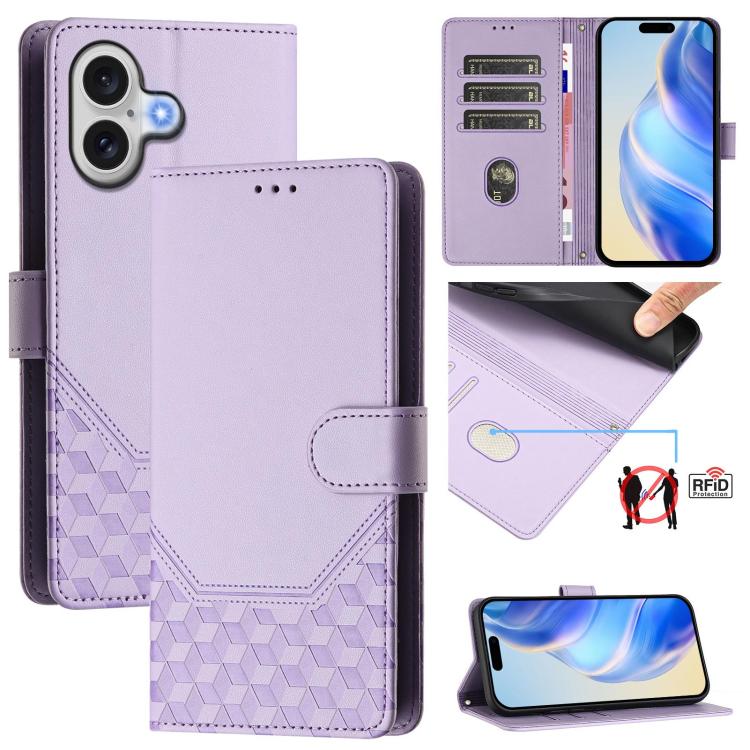 RFID-Lederhandyhülle mit Wabenprägung, für iPhone 17e / 16e, für iPhone 17 Pro Max, für iPhone 17 Pro, für iPhone 17, für iPhone Air, für iPhone 16 Pro Max, für iPhone 16 Pro, für iPhone 16 Plus