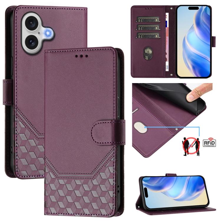 RFID-Lederhandyhülle mit Wabenprägung, für iPhone 17e / 16e, für iPhone 17 Pro Max, für iPhone 17 Pro, für iPhone 17, für iPhone Air, für iPhone 16 Pro Max, für iPhone 16 Pro, für iPhone 16 Plus