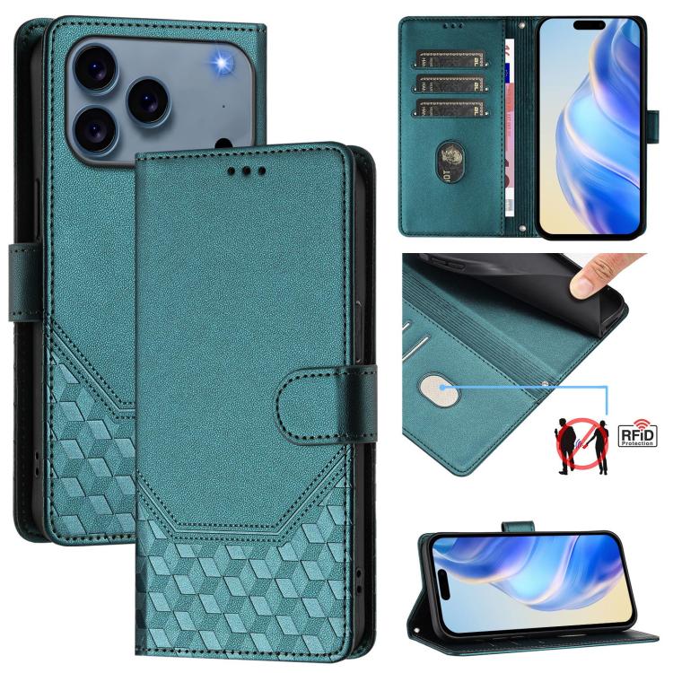 RFID-Lederhandyhülle mit Wabenprägung, für iPhone 17e / 16e, für iPhone 17 Pro Max, für iPhone 17 Pro, für iPhone 17, für iPhone Air, für iPhone 16 Pro Max, für iPhone 16 Pro, für iPhone 16 Plus