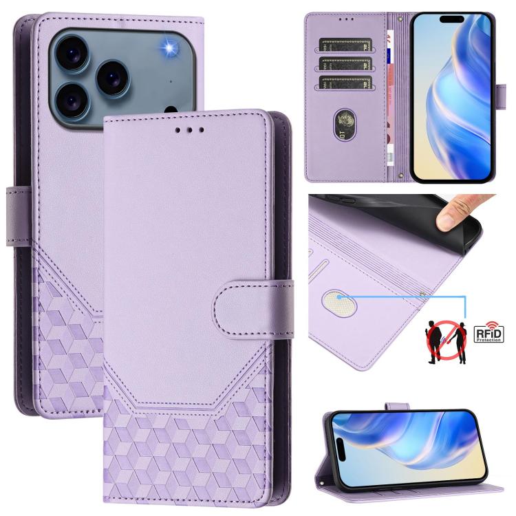 RFID-Lederhandyhülle mit Wabenprägung, für iPhone 17e / 16e, für iPhone 17 Pro Max, für iPhone 17 Pro, für iPhone 17, für iPhone Air, für iPhone 16 Pro Max, für iPhone 16 Pro, für iPhone 16 Plus