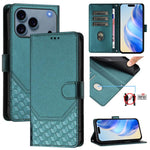 RFID-Lederhandyhülle mit Wabenprägung, für iPhone 17e / 16e, für iPhone 17 Pro Max, für iPhone 17 Pro, für iPhone 17, für iPhone Air, für iPhone 16 Pro Max, für iPhone 16 Pro, für iPhone 16 Plus