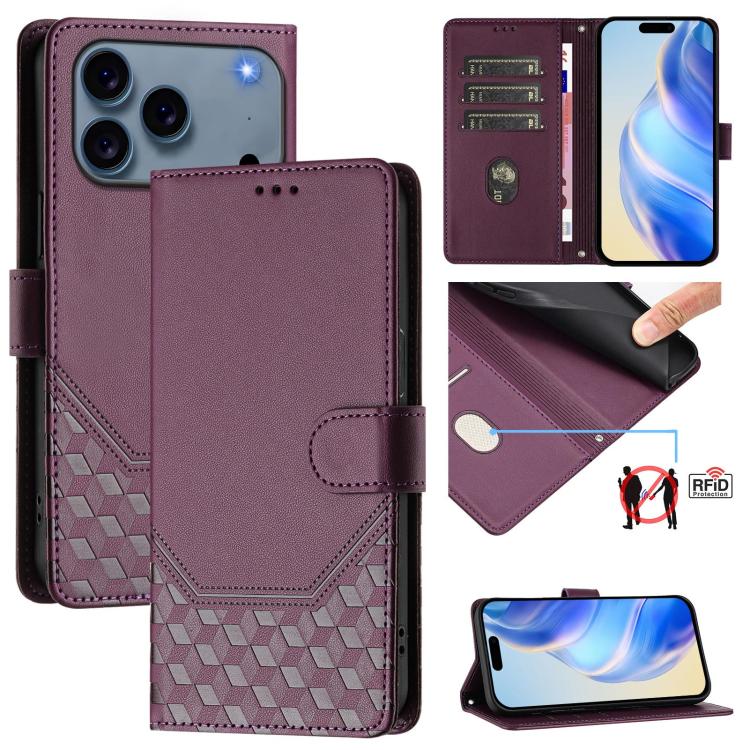 RFID-Lederhandyhülle mit Wabenprägung, für iPhone 17e / 16e, für iPhone 17 Pro Max, für iPhone 17 Pro, für iPhone 17, für iPhone Air, für iPhone 16 Pro Max, für iPhone 16 Pro, für iPhone 16 Plus
