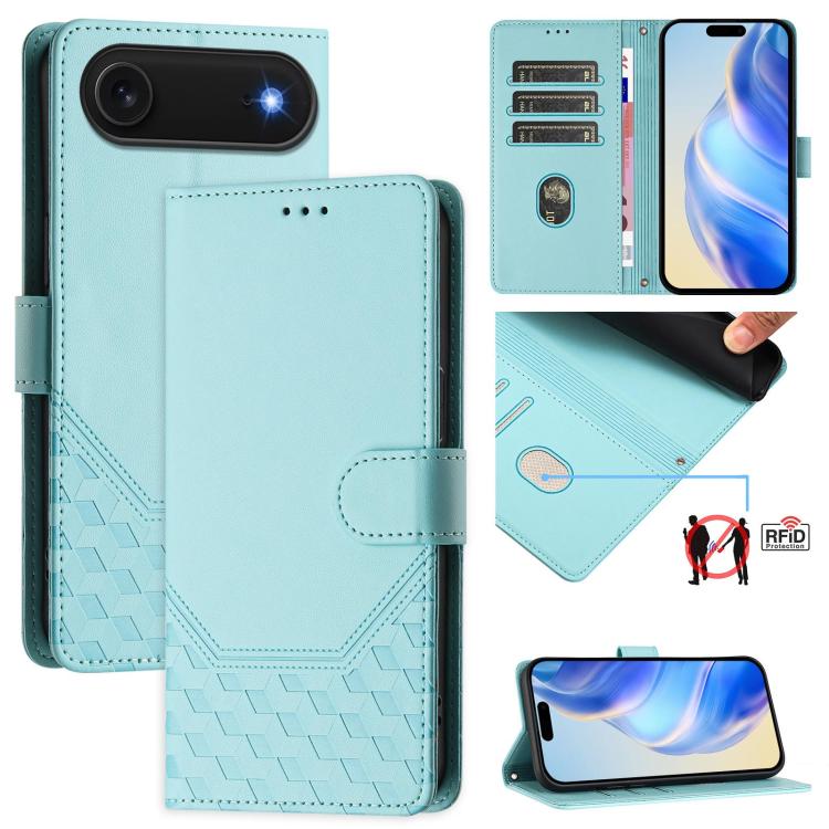 RFID-Lederhandyhülle mit Wabenprägung, für iPhone 17e / 16e, für iPhone 17 Pro Max, für iPhone 17 Pro, für iPhone 17, für iPhone Air, für iPhone 16 Pro Max, für iPhone 16 Pro, für iPhone 16 Plus