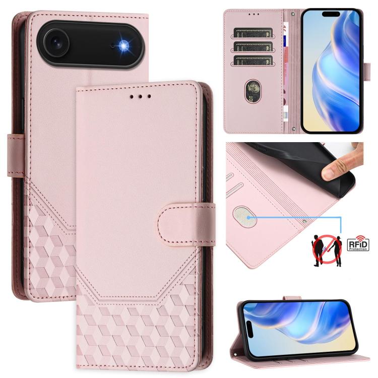 RFID-Lederhandyhülle mit Wabenprägung, für iPhone 17e / 16e, für iPhone 17 Pro Max, für iPhone 17 Pro, für iPhone 17, für iPhone Air, für iPhone 16 Pro Max, für iPhone 16 Pro, für iPhone 16 Plus