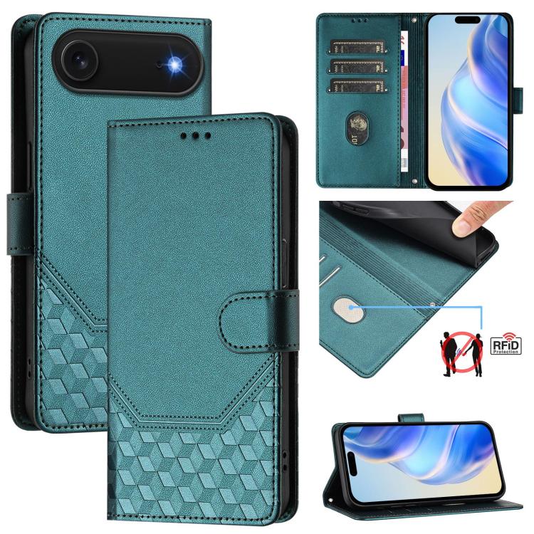 RFID-Lederhandyhülle mit Wabenprägung, für iPhone 17e / 16e, für iPhone 17 Pro Max, für iPhone 17 Pro, für iPhone 17, für iPhone Air, für iPhone 16 Pro Max, für iPhone 16 Pro, für iPhone 16 Plus