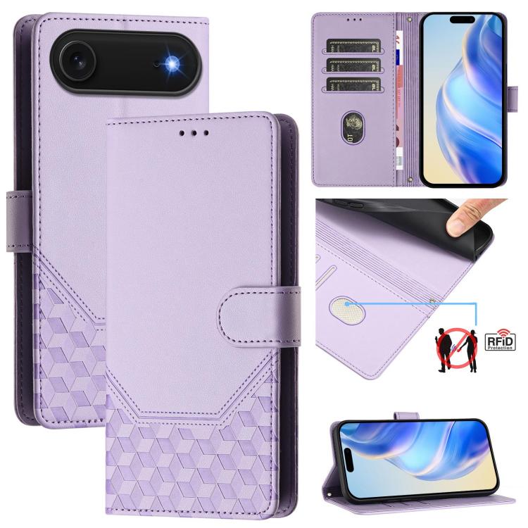 RFID-Lederhandyhülle mit Wabenprägung, für iPhone 17e / 16e, für iPhone 17 Pro Max, für iPhone 17 Pro, für iPhone 17, für iPhone Air, für iPhone 16 Pro Max, für iPhone 16 Pro, für iPhone 16 Plus