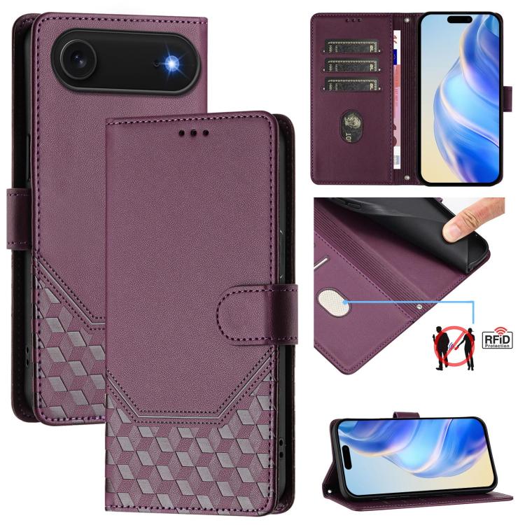 RFID-Lederhandyhülle mit Wabenprägung, für iPhone 17e / 16e, für iPhone 17 Pro Max, für iPhone 17 Pro, für iPhone 17, für iPhone Air, für iPhone 16 Pro Max, für iPhone 16 Pro, für iPhone 16 Plus