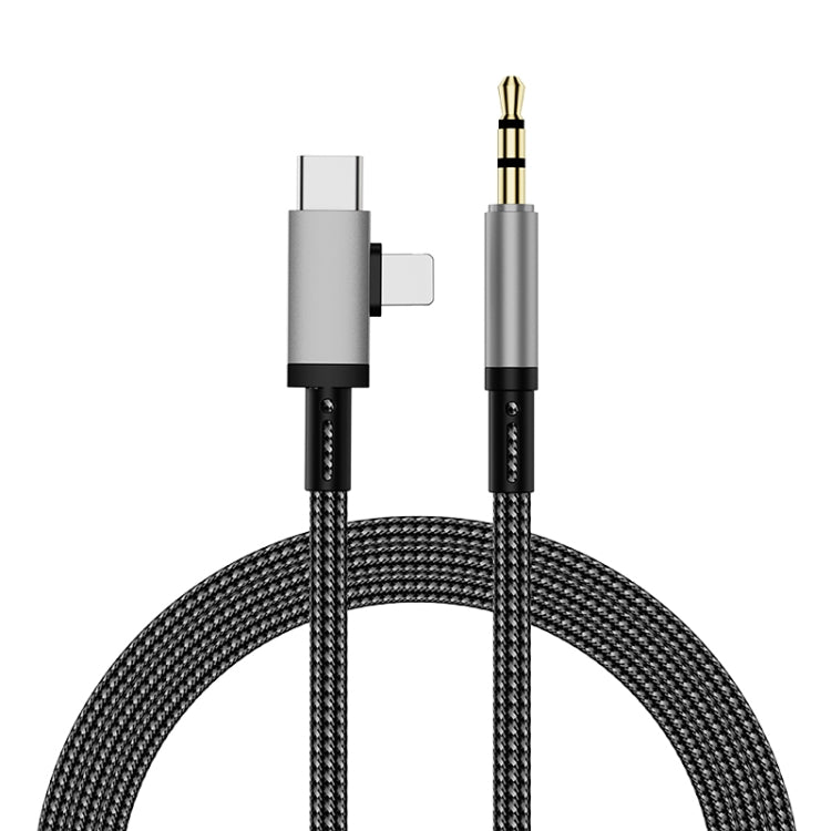 2-in-1 8 Pin, USB-C / Typ-C auf 3,5 mm Kfz-AUX-Audio-Adapterkabel, Typ-C, 8 Pin auf 3,5 mm, Länge: 1 m