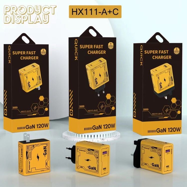 HX111 120W USB, Type-C GaN Ultra-Schnellladegerät, US-Stecker, EU-Stecker, UK-Stecker
