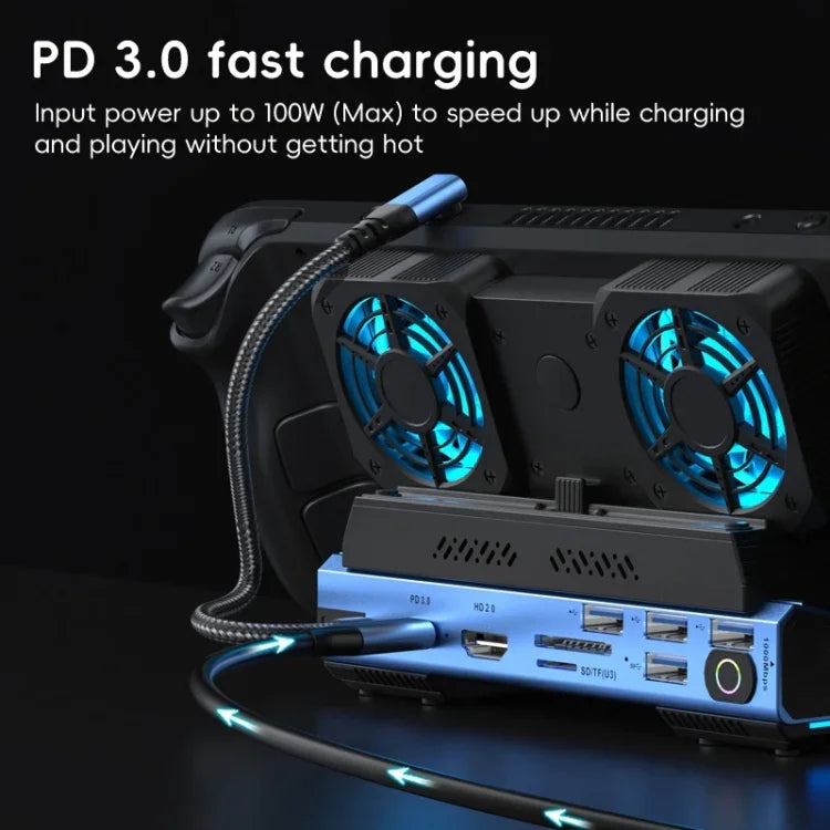 YCE-V279A 9-in-1 USB-C Gaming-Dockingstation mit abnehmbarem Lüfter, 9 in 1