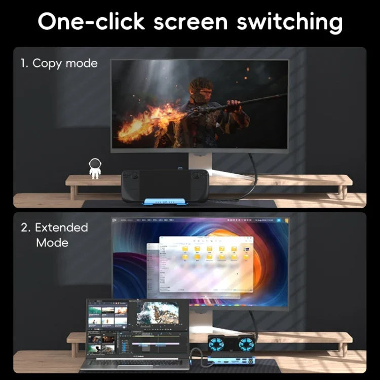YCE-V279A 9-in-1 USB-C Gaming-Dockingstation mit abnehmbarem Lüfter, 9 in 1