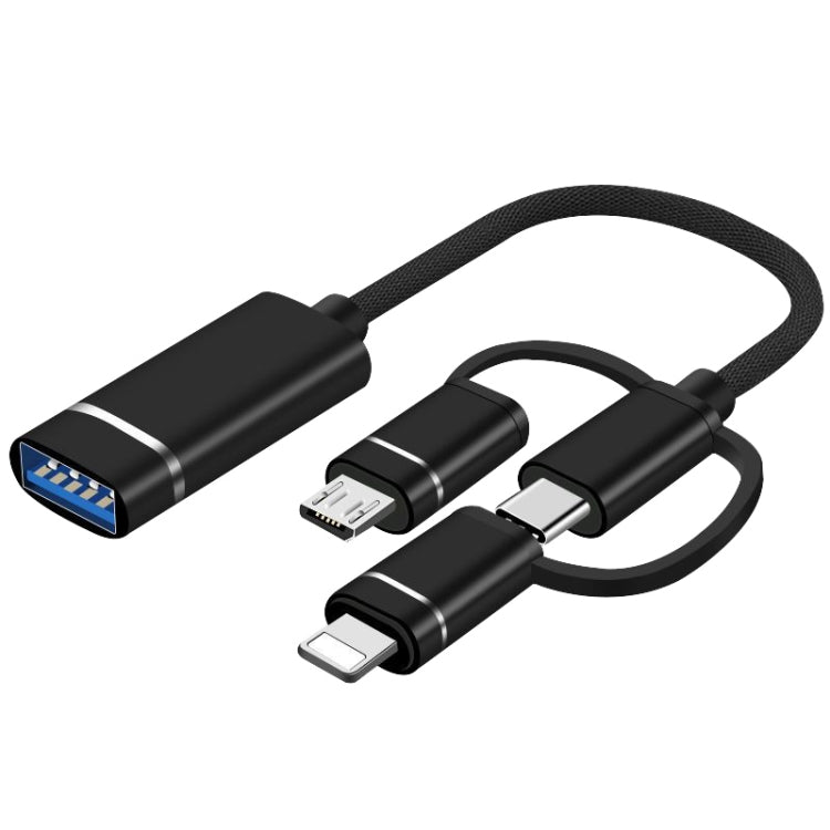 3-in-1 USB-Buchse auf Micro-USB, Typ-C, 8-Pin-Stecker OTG-Adapter