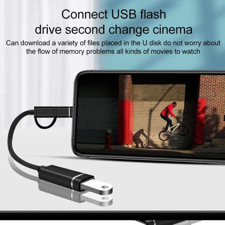 3-in-1 USB-Buchse auf Micro-USB, Typ-C, 8-Pin-Stecker OTG-Adapter