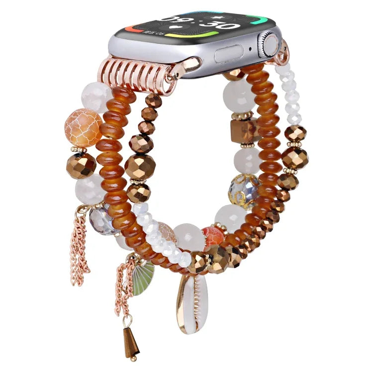Uhrenarmband mit Muschelperlenkette, für Apple Watch 46 mm / 49 mm / 45 mm / 44 mm, für Apple Watch 42 mm / 41 mm / 40 mm / 38 mm