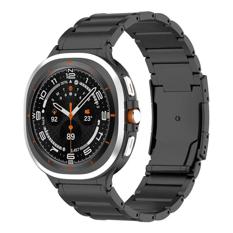 Dreiperlen-Armband aus Titanstahl mit Dornschließe im Schildpatt-Design, passend für Samsung Galaxy Watch Ultra / Ultra 2025 und Samsung Galaxy Watch8 / Watch8 Classic