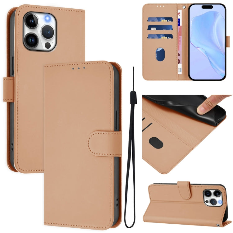 Skin Feel Solid Color Leather Phone Case with Lanyard, For iPhone Air, For iPhone 16 Pro Max