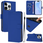 Skin Feel Solid Color Leather Phone Case with Lanyard, For iPhone 16 Pro, For iPhone 16 Plus