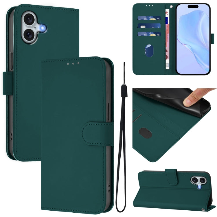 Skin Feel Solid Color Leather Phone Case with Lanyard, For iPhone 16 Pro, For iPhone 16 Plus