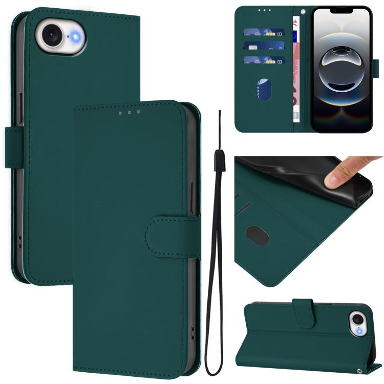 Skin Feel Solid Color Leather Phone Case with Lanyard, For iPhone 17e / 16e, For iPhone 17 Pro Max