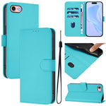 Skin Feel Solid Color Leather Phone Case with Lanyard, For iPhone 14 Pro Max, For iPhone SE 2022 / 2020