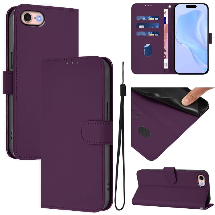 Skin Feel Solid Color Leather Phone Case with Lanyard, For iPhone 14 Pro Max, For iPhone SE 2022 / 2020