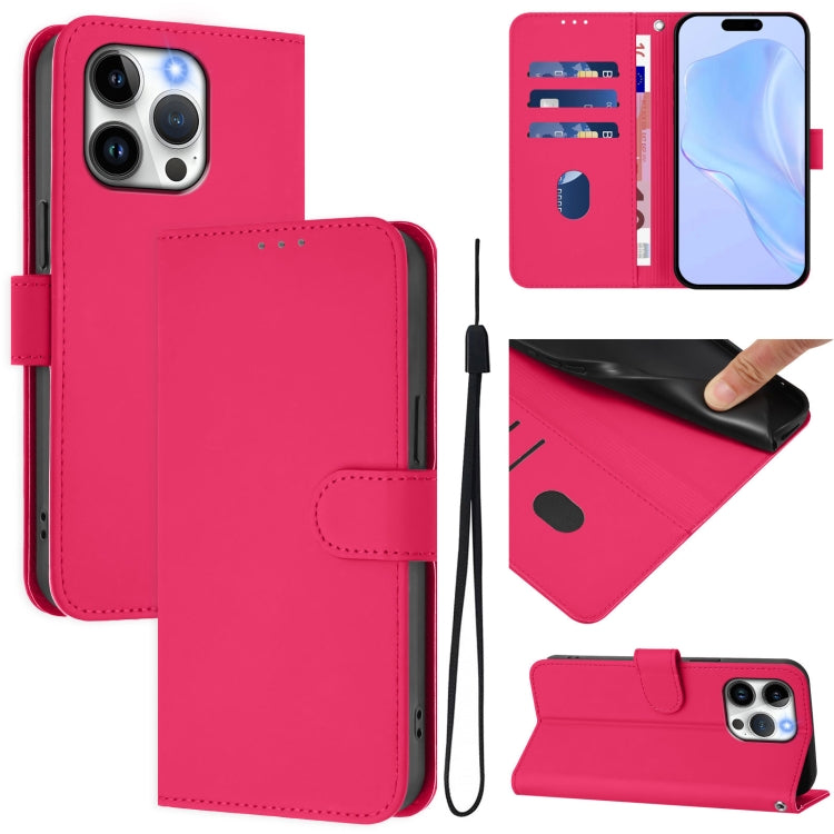 Skin Feel Solid Color Leather Phone Case with Lanyard, For iPhone 13 Pro Max, For iPhone 13 Pro