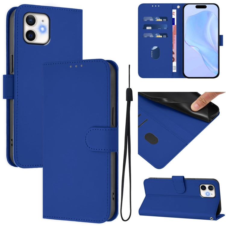 Skin Feel Solid Color Leather Phone Case with Lanyard, For iPhone 13 mini, For iPhone 12 / 12 Pro
