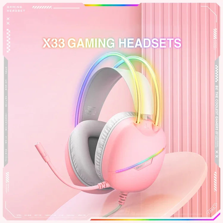 ONIKUMA X33 Kopfmontiertes RGB-Licht E-Sports Gaming Headset, Kabellänge: 2m, X33