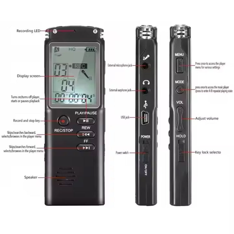 T60 Intelligenter HD Geräuschunterdrückungs-Sprachrekorder MP3-Player, T60