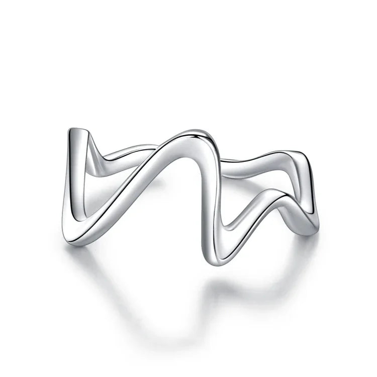 S925 Sterling Silber Schlichter Wellenkurvenring für Damen