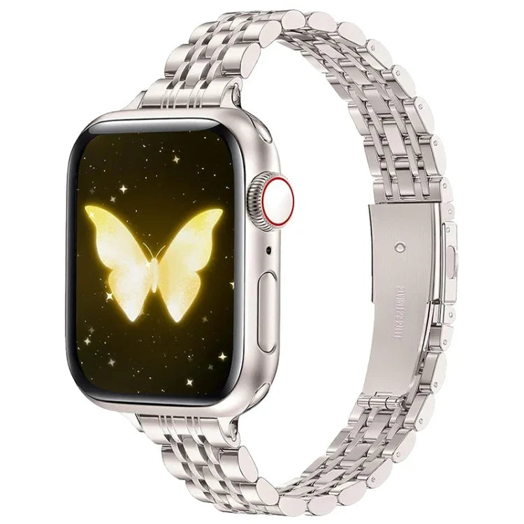 Schlankes Metallarmband mit sieben Perlen und Schleuderverschluss, passend für Apple Watch 46 mm / 49 mm / 45 mm / 44 mm und 42 mm / 41 mm / 40 mm / 38 mm