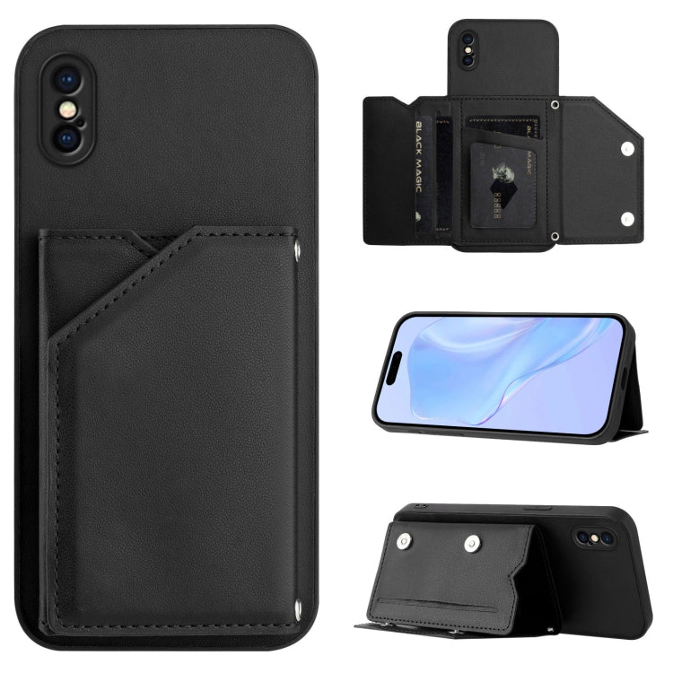 Handyhülle mit vier Kartenfächern und Handschlaufe, für iPhone 12 mini, für iPhone 11 Pro Max, für iPhone 11, für iPhone 11 Pro, für iPhone X / XS, für iPhone XR, für iPhone XS Max, für iPhone 7 Plus / 8 Plus