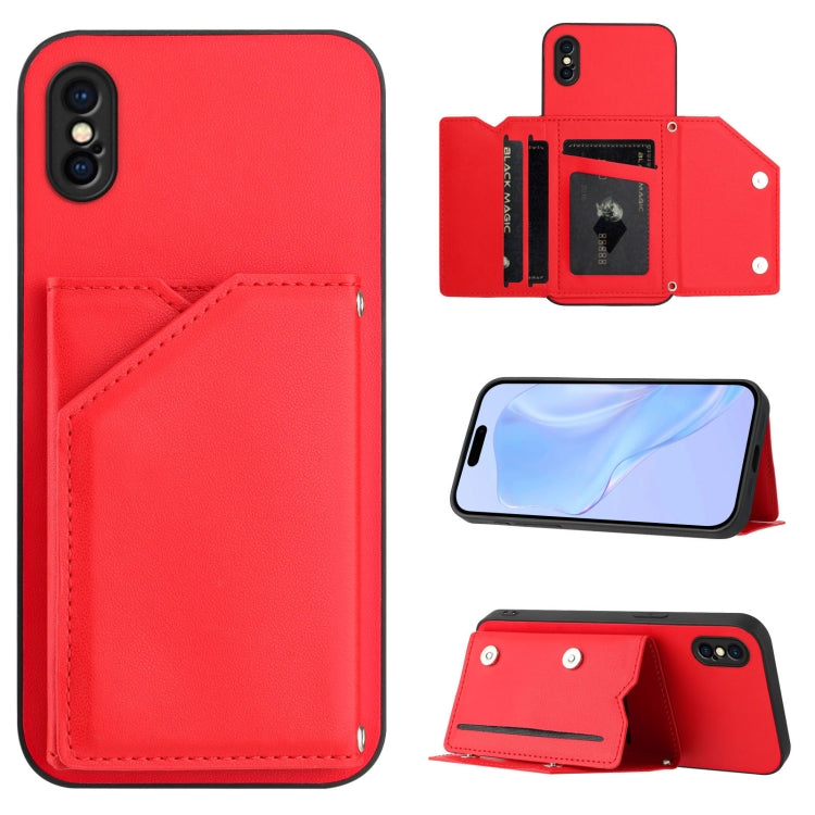 Handyhülle mit vier Kartenfächern und Handschlaufe, für iPhone 12 mini, für iPhone 11 Pro Max, für iPhone 11, für iPhone 11 Pro, für iPhone X / XS, für iPhone XR, für iPhone XS Max, für iPhone 7 Plus / 8 Plus