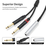 6,35mm 1/4 TRS Stereo Buchse zu Dual Stecker Y-Typ Audiokabel, 6,35mm Buchse zu 2 x M