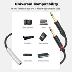 6,35mm 1/4 TRS Stereo Buchse zu Dual Stecker Y-Typ Audiokabel, 6,35mm Buchse zu 2 x M
