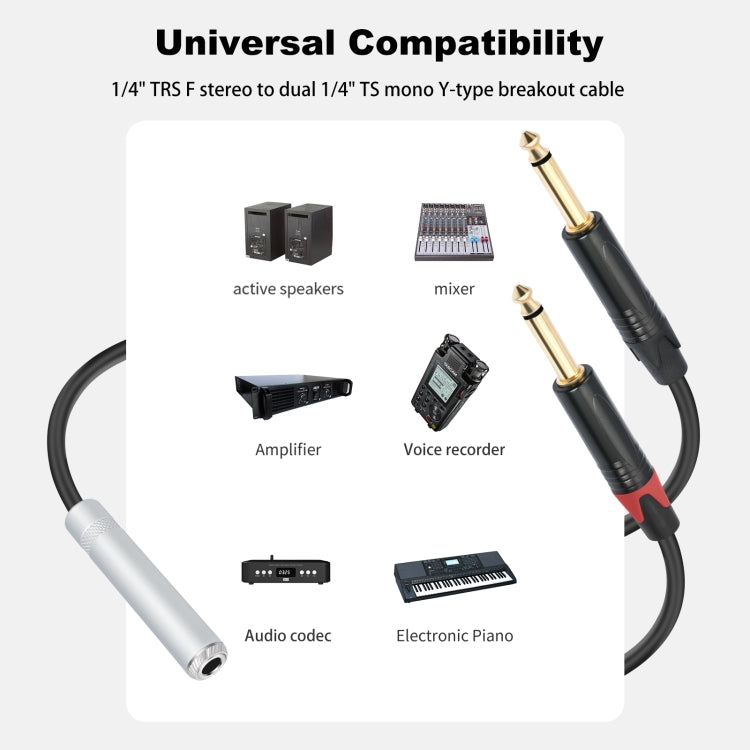 6,35mm 1/4 TRS Stereo Buchse zu Dual Stecker Y-Typ Audiokabel, 6,35mm Buchse zu 2 x M