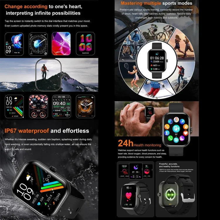 ZW65 2,01 Zoll Fitness-Smartwatch, Blutsauerstoff-/Blutdruck-/Herzfrequenzmessung