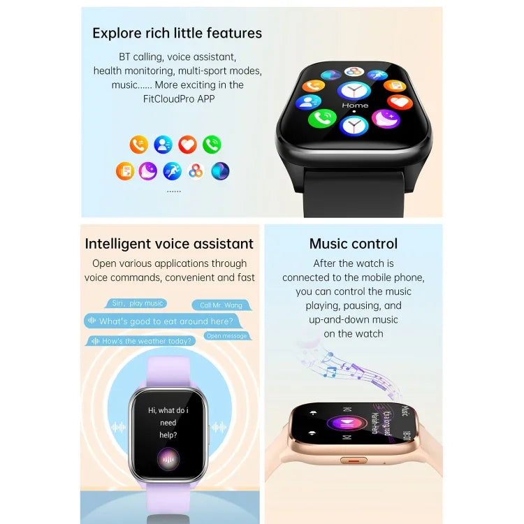 KT73S Smartwatch mit 1,85 Zoll quadratischem Display, Bluetooth-Anruffunktion, Herzfrequenz-, Blutdruck-, Blutsauerstoff-, gynäkologischer und Schlafüberwachung