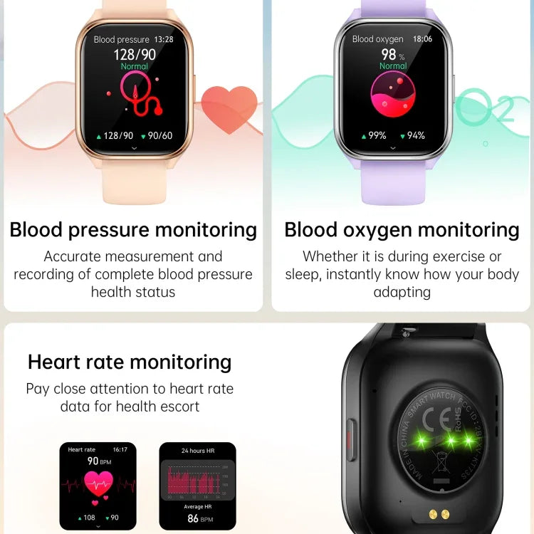 KT73S Smartwatch mit 1,85 Zoll quadratischem Display, Bluetooth-Anruffunktion, Herzfrequenz-, Blutdruck-, Blutsauerstoff-, gynäkologischer und Schlafüberwachung