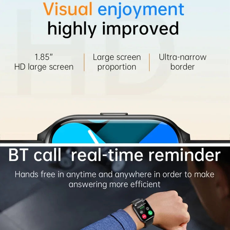 KT73S Smartwatch mit 1,85 Zoll quadratischem Display, Bluetooth-Anruffunktion, Herzfrequenz-, Blutdruck-, Blutsauerstoff-, gynäkologischer und Schlafüberwachung
