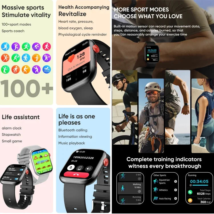 LC88 Smartwatch mit 2-Zoll-Quadratbildschirm, Bluetooth-Anruffunktion, Herzfrequenz-, Blutdruck-, Blutsauerstoff- und Schlafüberwachung