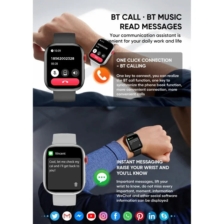 LC88 Smartwatch mit 2-Zoll-Quadratbildschirm, Bluetooth-Anruffunktion, Herzfrequenz-, Blutdruck-, Blutsauerstoff- und Schlafüberwachung