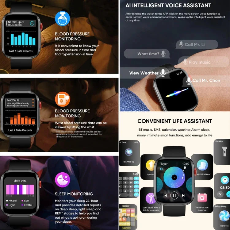 LC88 Smartwatch mit 2-Zoll-Quadratbildschirm, Bluetooth-Anruffunktion, Herzfrequenz-, Blutdruck-, Blutsauerstoff- und Schlafüberwachung