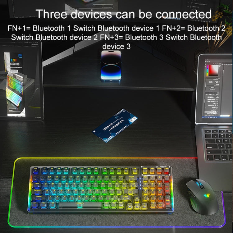 AULA F98Pro V3 99 Tasten kabelgebunden/2.4G/Bluetooth RGB Mechanische Tastatur mit drei Modi, Ice Crystal Schalter