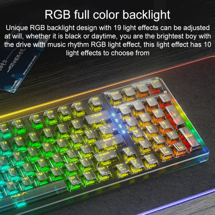 AULA F98Pro V3 99 Tasten kabelgebunden/2.4G/Bluetooth RGB Mechanische Tastatur mit drei Modi, Ice Crystal Schalter